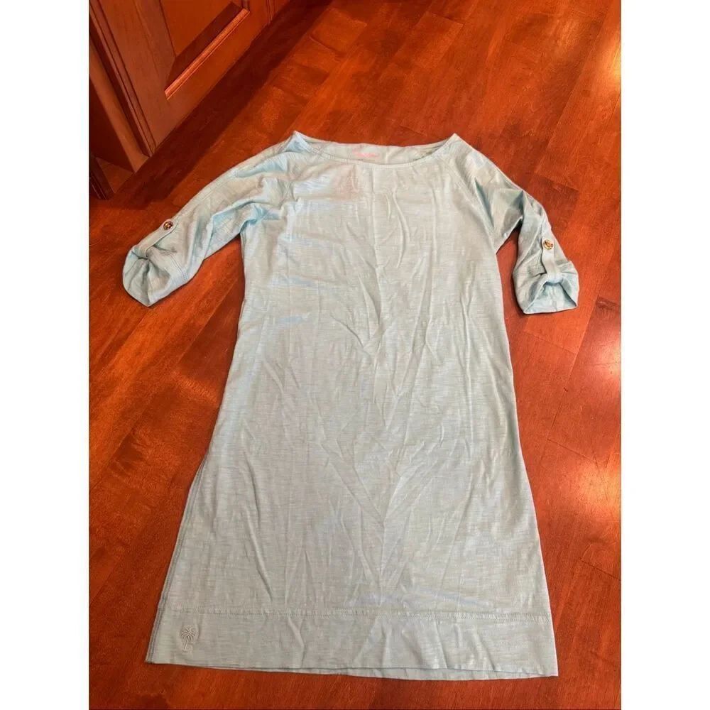 Lilly Pulitzer 100% Pima Cotton Aqua Blue T Shirt Dress Cover Up XS